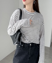 スラブボーダーオーバーサイズシアー長袖Tシャツ