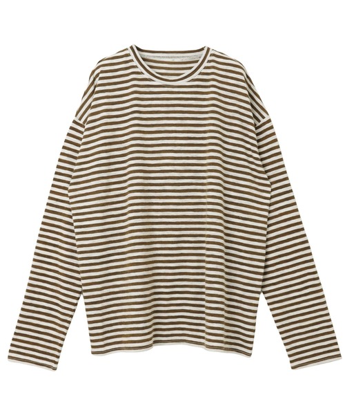 andme（アンドミー）の「スラブボーダーオーバーサイズシアー長袖Tシャツ（Tシャツ/カットソー・レディース・ブラック/ブラウン/グレー/カーキ・M）」の10枚目の写真