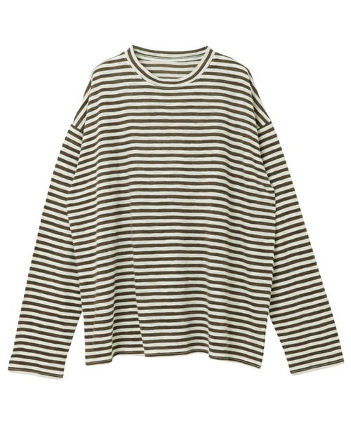 andme（アンドミー）の「スラブボーダーオーバーサイズシアー長袖Tシャツ（Tシャツ/カットソー・レディース・ブラック/ブラウン/グレー/カーキ・M）」の11枚目の写真