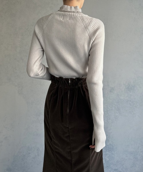 &g'aime（アンジェム）の「【&g'aime】ラグランスリーブリブニットトップス（ニット/セーター・レディース・チャコールグレー/グレイッシュベージュ/グリーン/パープル・FREE）」の8枚目の写真