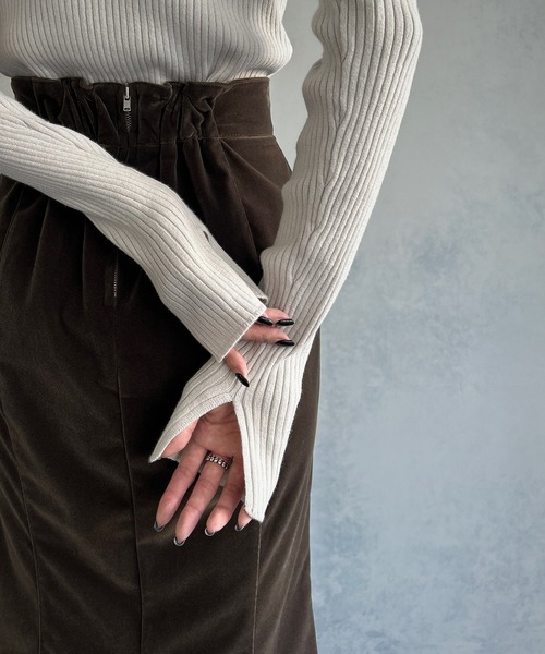 &g'aime（アンジェム）の「【&g'aime】ラグランスリーブリブニットトップス（ニット/セーター・レディース・チャコールグレー/グレイッシュベージュ/グリーン/パープル・FREE）」の9枚目の写真