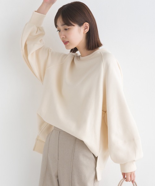 OMNES（オムネス）の「裏起毛ボリューム袖プルオーバー長袖（Tシャツ/カットソー・レディース・アイボリー/ブルーグレー/カーキ/チャコールグレー・FREE）」の13枚目の写真