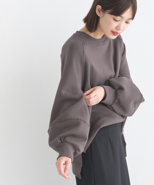 OMNES（オムネス）の「裏起毛ボリューム袖プルオーバー長袖（Tシャツ/カットソー・レディース・アイボリー/ブルーグレー/カーキ/チャコールグレー・FREE）」の16枚目の写真