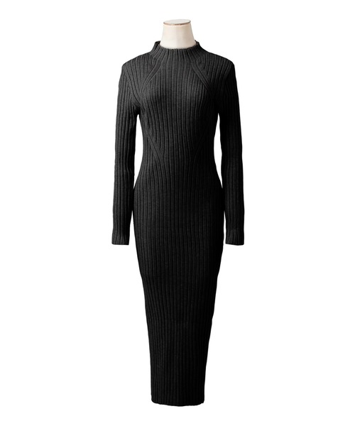 セール】ロング丈 ハイネック ニットタイトワンピース（ワンピース