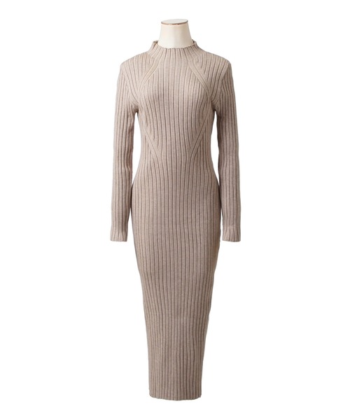 セール】ロング丈 ハイネック ニットタイトワンピース（ワンピース