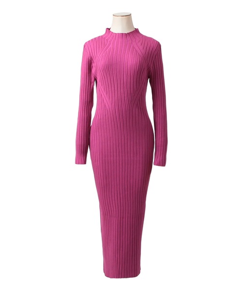 PLEATS PLEASE ハイネック　ワンピース　ラベンダー　サイズ3 セール】ロング丈 ハイネック ニットタイトワンピース