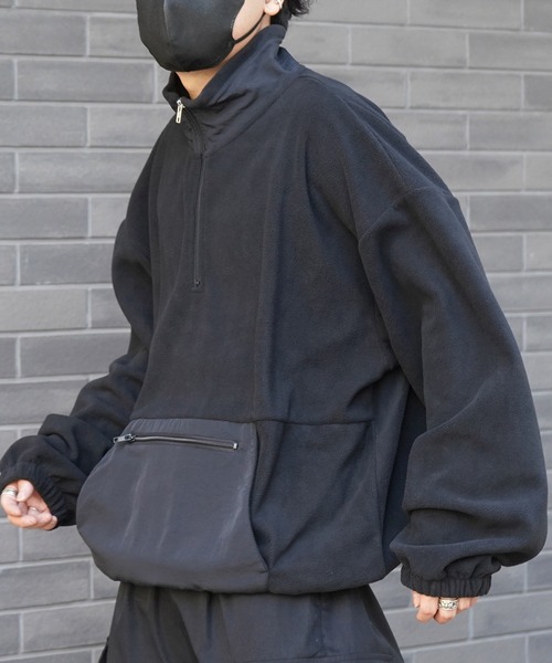 ILL'S（イルズ）の「ビッグシルエット ハーフジップ ボリュームアノラックプルオーバー フリーストラックジャケット ブルゾン ドロスト【ILL'S】（ブルゾン・メンズ・グリーン/ブラック系その他/グリーン系その他/ブラック/ホワイト/グレー系その他・L/M）」の3枚目の写真