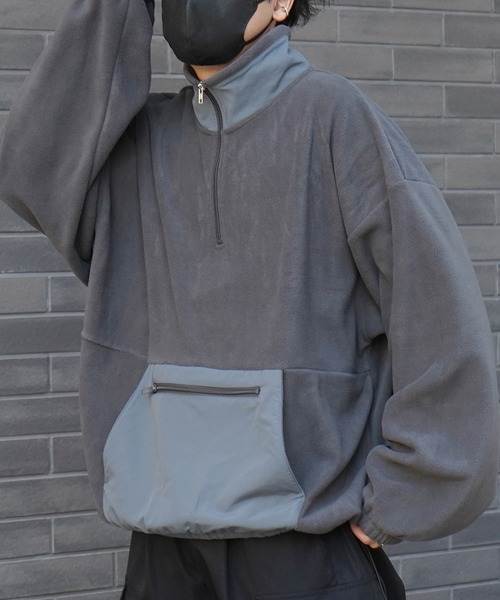 ILL'S（イルズ）の「ビッグシルエット ハーフジップ ボリュームアノラックプルオーバー フリーストラックジャケット ブルゾン ドロスト【ILL'S】（ブルゾン・メンズ・グリーン/ブラック系その他/グリーン系その他/ブラック/ホワイト/グレー系その他・L/M）」の4枚目の写真