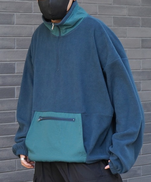 ILL'S（イルズ）の「ビッグシルエット ハーフジップ ボリュームアノラックプルオーバー フリーストラックジャケット ブルゾン ドロスト【ILL'S】（ブルゾン・メンズ・グリーン/ブラック系その他/グリーン系その他/ブラック/ホワイト/グレー系その他・L/M）」の6枚目の写真