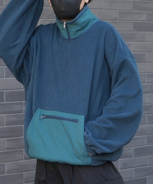 ILL'S（イルズ）の「ビッグシルエット ハーフジップ ボリュームアノラックプルオーバー フリーストラックジャケット ブルゾン ドロスト【ILL'S】（ブルゾン・メンズ・グリーン/ブラック系その他/グリーン系その他/ブラック/ホワイト/グレー系その他・L/M）」の15枚目の写真