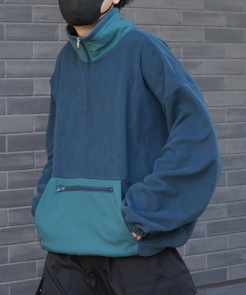 ILL'S（イルズ）の「ビッグシルエット ハーフジップ ボリュームアノラックプルオーバー フリーストラックジャケット ブルゾン ドロスト【ILL'S】（ブルゾン・メンズ・グリーン/ブラック系その他/グリーン系その他/ブラック/ホワイト/グレー系その他・L/M）」の16枚目の写真