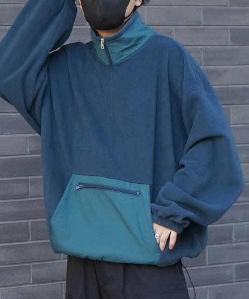 ILL'S（イルズ）の「ビッグシルエット ハーフジップ ボリュームアノラックプルオーバー フリーストラックジャケット ブルゾン ドロスト【ILL'S】（ブルゾン・メンズ・グリーン/ブラック系その他/グリーン系その他/ブラック/ホワイト/グレー系その他・L/M）」の18枚目の写真