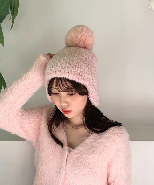 EPICKS（エピックス）の「耳当て付きポンポンニット帽（ニットキャップ/ビーニー・レディース・ブラウン/ホワイト/ピンク/アイボリー/ベージュ・FREE）」の17枚目の写真