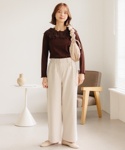 flower(フラワー)の「ブロッサムトップ(Tシャツ/カットソー・レディース・ブラウン/ホワイト・FREE)」の14枚目の写真