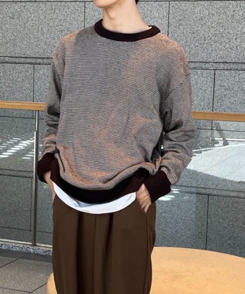 BROKEN BASE(ブロークンベース)の「7Gジグザグニット(ニット/セーター・メンズ・ネイビー/ブラウン・LARGE/MEDIUM)」の1枚目の写真