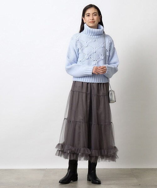 OPAQUE.CLIP（オペークドットクリップ）の「◆裾フリルチュールティアードスカート【洗濯機洗い可】（スカート・レディース・ブラック/チャコールグレー・40/38）」の3枚目の写真
