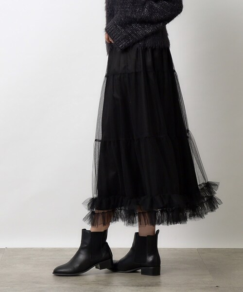 OPAQUE.CLIP（オペークドットクリップ）の「◆裾フリルチュールティアードスカート【洗濯機洗い可】（スカート・レディース・ブラック/チャコールグレー・40/38）」の8枚目の写真