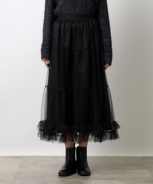 OPAQUE.CLIP（オペークドットクリップ）の「◆裾フリルチュールティアードスカート【洗濯機洗い可】（スカート・レディース・ブラック/チャコールグレー・40/38）」の13枚目の写真