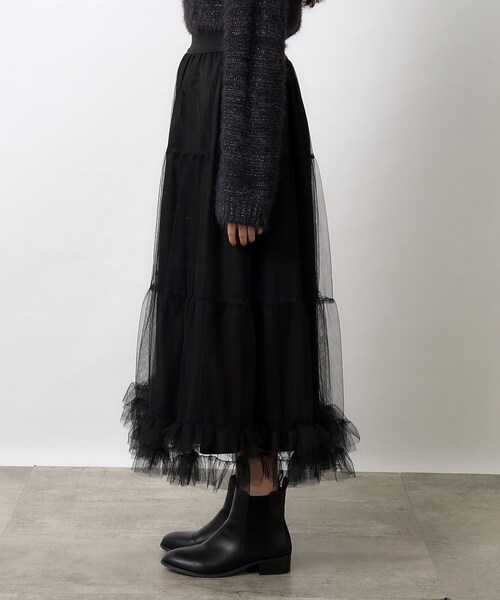 OPAQUE.CLIP（オペークドットクリップ）の「◆裾フリルチュールティアードスカート【洗濯機洗い可】（スカート・レディース・ブラック/チャコールグレー・40/38）」の14枚目の写真