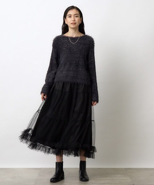 OPAQUE.CLIP（オペークドットクリップ）の「◆裾フリルチュールティアードスカート【洗濯機洗い可】（スカート・レディース・ブラック/チャコールグレー・40/38）」の16枚目の写真