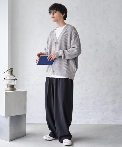 WEGO（ウィゴー）の「WEGO/オーバーフィットカーディガン（カーディガン/ボレロ・メンズ・ライトグレー/ホワイト/ブラック・MEDIUM/LARGE）」の9枚目の写真