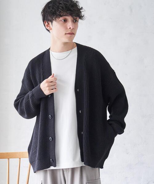 WEGO（ウィゴー）の「WEGO/オーバーフィットカーディガン（カーディガン/ボレロ・メンズ・ライトグレー/ホワイト/ブラック・MEDIUM/LARGE）」の3枚目の写真