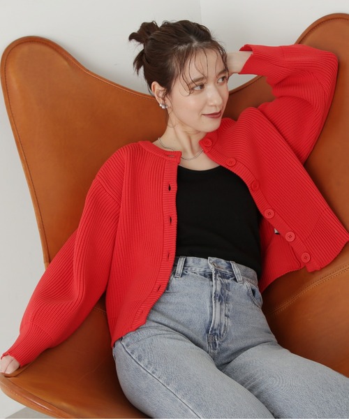 N.（N. Natural Beauty Basic）（エヌエヌナチュラルビューティーベーシック）の「◆前後２ＷＡＹ畦ニットカーディガン（カーディガン/ボレロ・レディース・ブラック/グレー/レッド・MEDIUM）」の17枚目の写真