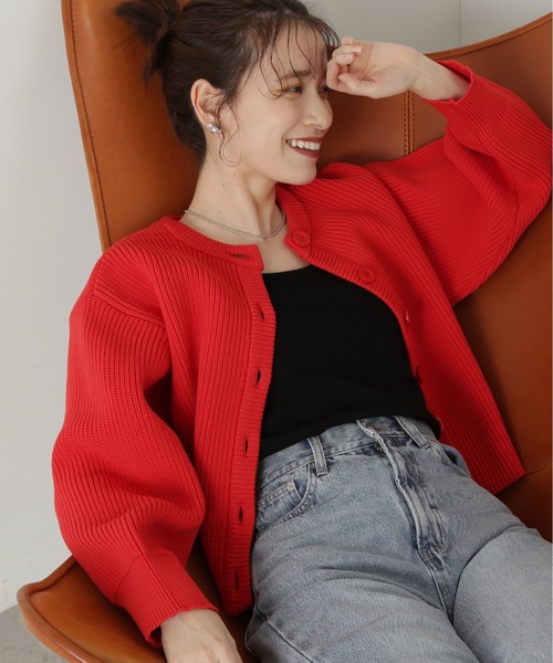 N.（N. Natural Beauty Basic）（エヌエヌナチュラルビューティーベーシック）の「◆前後２ＷＡＹ畦ニットカーディガン（カーディガン/ボレロ・レディース・ブラック/グレー/レッド・MEDIUM）」の18枚目の写真