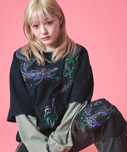 GALFY（ガルフィー）の「【GALFY/ガルフィー】ちょいYABA レイヤードロンTee（Tシャツ/カットソー・メンズ・ブラック/パープル/ベージュ・XL/L）」の2枚目の写真