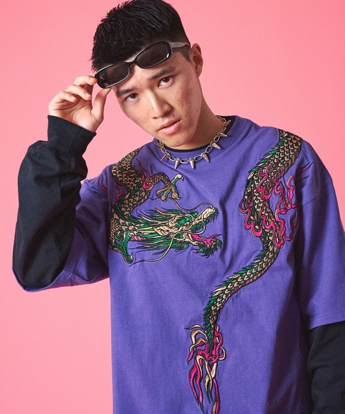 GALFY（ガルフィー）の「【GALFY/ガルフィー】ちょいYABA レイヤードロンTee（Tシャツ/カットソー・メンズ・ブラック/パープル/ベージュ・XL/L）」の19枚目の写真