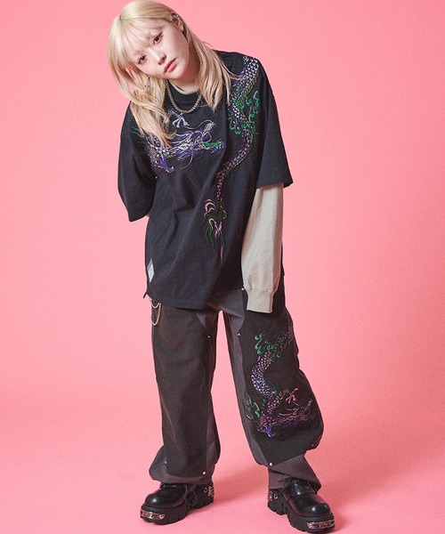 GALFY（ガルフィー）の「【GALFY/ガルフィー】ちょいYABA レイヤードロンTee（Tシャツ/カットソー・メンズ・ブラック/パープル/ベージュ・XL/L）」の14枚目の写真