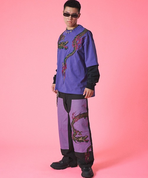 GALFY（ガルフィー）の「【GALFY/ガルフィー】ちょいYABA レイヤードロンTee（Tシャツ/カットソー・メンズ・ブラック/パープル/ベージュ・XL/L）」の16枚目の写真