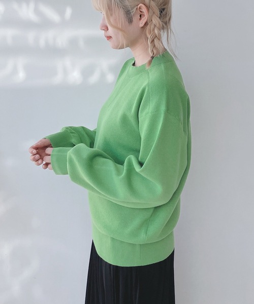 AS KNOW AS plus(アズノゥアズプラス)の「◎スウェットライクボリュームスリーブニットプルオーバー(ニット/セーター・レディース・ネイビー/イエロー/ライトグリーン/杢グレー・FREE)」の3枚目の写真