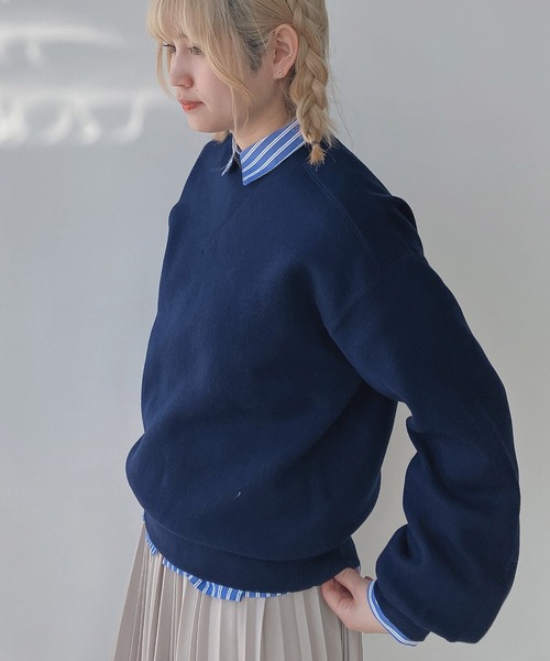 AS KNOW AS plus(アズノゥアズプラス)の「◎スウェットライクボリュームスリーブニットプルオーバー(ニット/セーター・レディース・ネイビー/イエロー/ライトグリーン/杢グレー・FREE)」の18枚目の写真