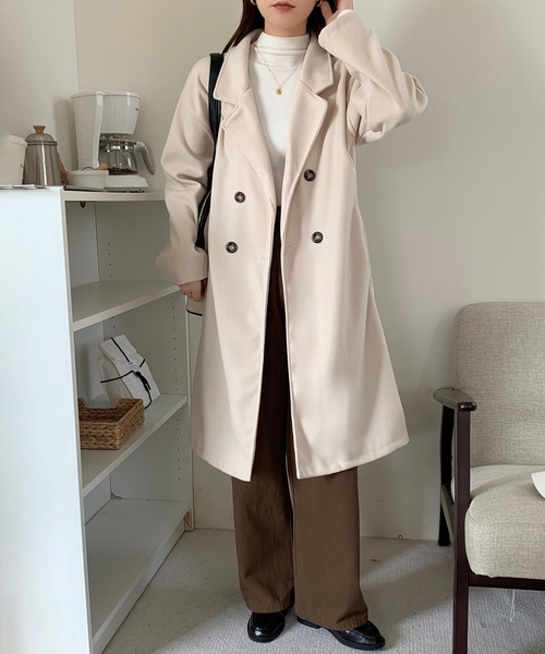 SHEPP（シープ）の「ロング チェスターコート（チェスターコート・レディース・アイボリー/ピンク/ベージュ/グレー/ブラック・L/XL/M）」の9枚目の写真