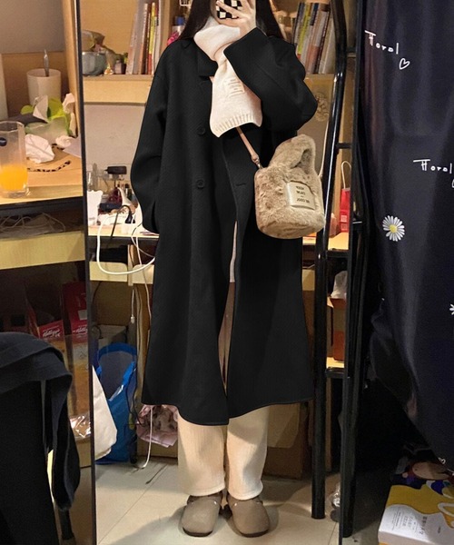 SHEPP（シープ）の「ロング チェスターコート（チェスターコート・レディース・アイボリー/ピンク/ベージュ/グレー/ブラック・L/XL/M）」の11枚目の写真