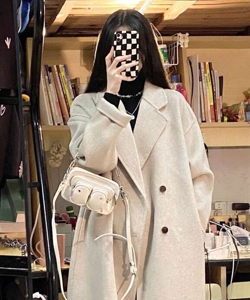 SHEPP（シープ）の「ロング チェスターコート（チェスターコート・レディース・アイボリー/ピンク/ベージュ/グレー/ブラック・L/XL/M）」の18枚目の写真