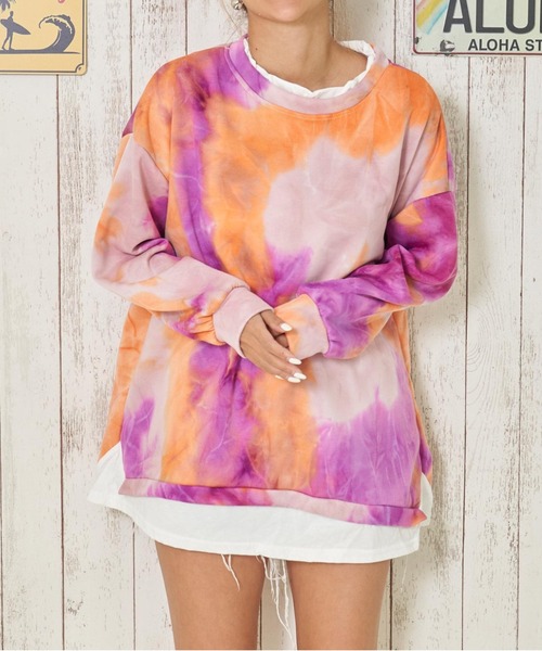 anap mimpi（アナップミンピ）の「タイダイ レイヤード風 裏毛 スウェット トレーナー（スウェット・レディース・ブルー/オレンジ・FREE）」の2枚目の写真