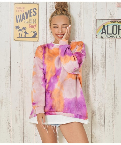 anap mimpi（アナップミンピ）の「タイダイ レイヤード風 裏毛 スウェット トレーナー（スウェット・レディース・ブルー/オレンジ・FREE）」の13枚目の写真