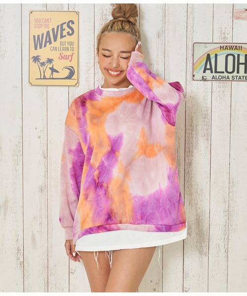 anap mimpi（アナップミンピ）の「タイダイ レイヤード風 裏毛 スウェット トレーナー（スウェット・レディース・ブルー/オレンジ・FREE）」の15枚目の写真