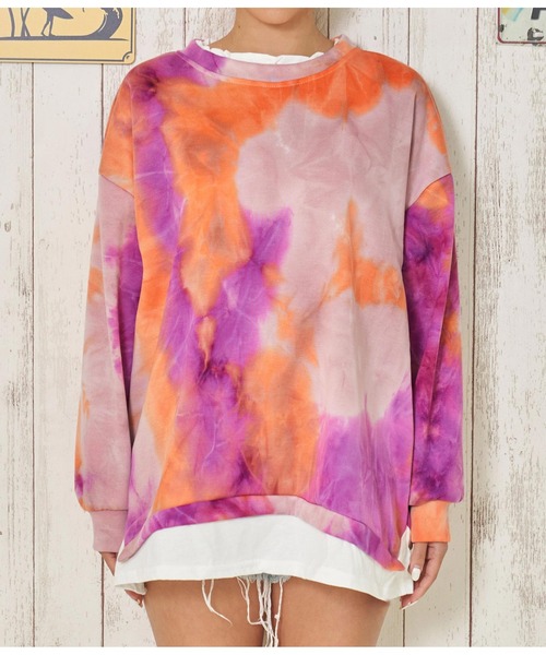 anap mimpi（アナップミンピ）の「タイダイ レイヤード風 裏毛 スウェット トレーナー（スウェット・レディース・ブルー/オレンジ・FREE）」の20枚目の写真