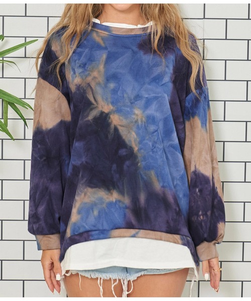 anap mimpi（アナップミンピ）の「タイダイ レイヤード風 裏毛 スウェット トレーナー（スウェット・レディース・ブルー/オレンジ・FREE）」の19枚目の写真