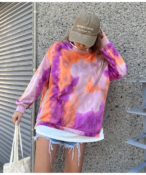 anap mimpi（アナップミンピ）の「タイダイ レイヤード風 裏毛 スウェット トレーナー（スウェット・レディース・ブルー/オレンジ・FREE）」の4枚目の写真