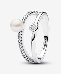 PANDORA | パール ＆ パヴェ シルバー ダブルバンド リング(リング)