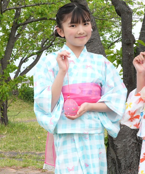 Bee des Bee（ビーデスビー）の「浴衣3点セット（浴衣・キッズ・ホワイト系1/ホワイト系2/アイボリー系1/ネイビー系1/ブルー系1/ホワイト系3/ブルー系2/ブルー系3/ピンク系1・110cm/120cm/130cm/150cm/100cm/140cm）」の8枚目の写真