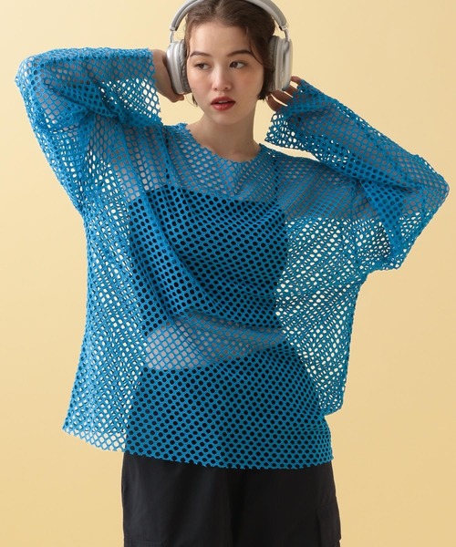 PBLIM(ページボーイリム)の「PBLIM/メッシュオーバートップス(Tシャツ/カットソー・レディース・オフホワイト/ブルー/ブラック/オレンジ/カーキ・FREE)」の5枚目の写真