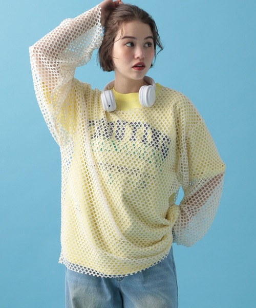 PBLIM(ページボーイリム)の「PBLIM/メッシュオーバートップス(Tシャツ/カットソー・レディース・オフホワイト/ブルー/ブラック/オレンジ/カーキ・FREE)」の6枚目の写真