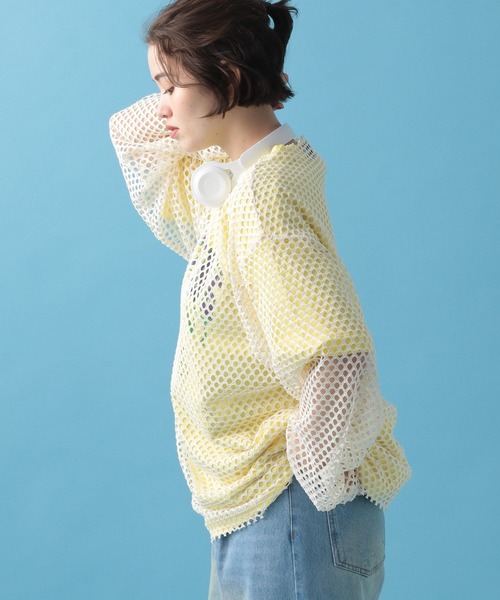 PBLIM(ページボーイリム)の「PBLIM/メッシュオーバートップス(Tシャツ/カットソー・レディース・オフホワイト/ブルー/ブラック/オレンジ/カーキ・FREE)」の7枚目の写真