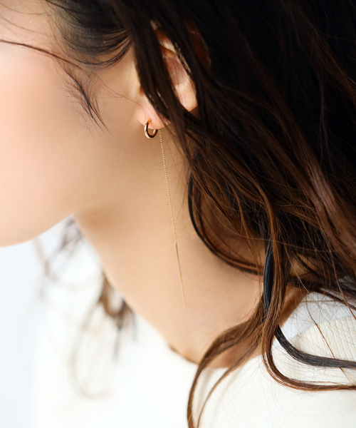 美品　lilas リラ　ミックスモチーフペンタゴンピアス　K10 両耳 予約》フリンジミックスチェーンピアス K10（両耳）（ピアス（両
