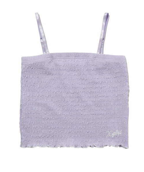 X-girl（エックスガール）の「SHIRRED CAMISOLE（キャミソール・レディース・ホワイト/ライトパープル・S/M）」の2枚目の写真